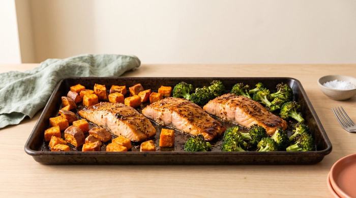 Maple dijon salmon sheet pan
